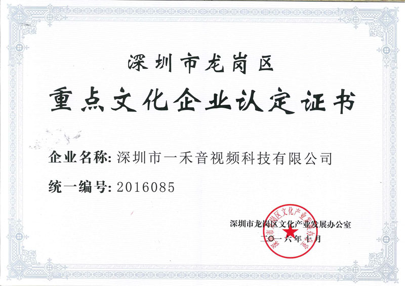 银河集团9873com科技被评定为深圳市龙岗区重点文化企业